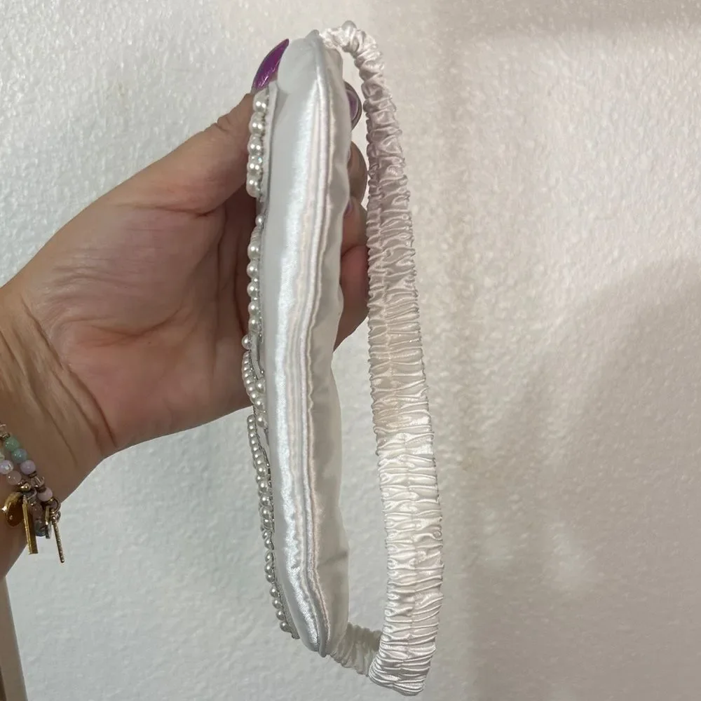 White Bride Sleep Mask with Pearl Accents